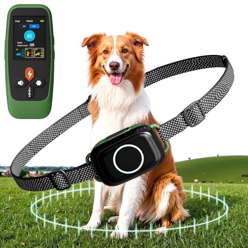 Veconix 4-in-1 Wireless Dog Fence System Electric Dog Fence with Training Collar & Anti-Bark Collar | Real-Time Pet Status Display | Portable Waterproof Outdoor Pet Containment System