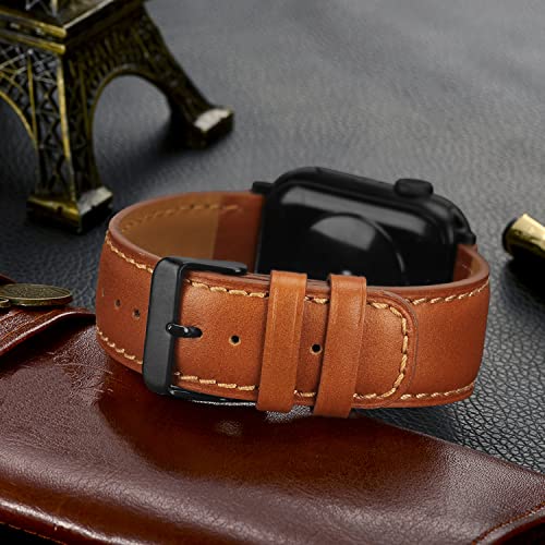 Tasikar Bands Compatible With Apple Watch Band 49Mm 45Mm 44Mm 42Mm Men Genuine Leather Replacement Bands Compatible With Apple Watch Ultra Series 8 7 (45Mm) Se 6 5 4 (44Mm) 3 2 1 (42Mm) - Classic Brown #TOP5