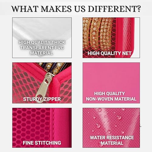 Image of Single Rod Bangle Box for Women | Removable Hardboard Chudi Organizer with Transparent Lid | Jewellery & Watch Storage Case for Home, Wedding & Travel | (Set of 14) (Pink)