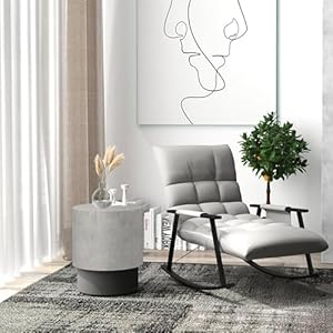 Homcom concrete finish end table round side table with 4 adjustable feet lightweight for indoor outdoor gray  urban country home decor