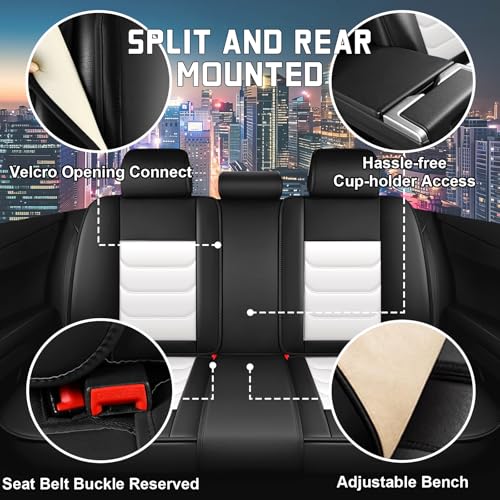 Image of Car Seat Cover Full Set for Toyota Camry Hybrid Seat Covers 2007-2024, Nappa Leather Waterproof Seat Covers For Cars, Airbag Compatible, Universal Automotive Seat Covers(Luxury Full Set /Black White)