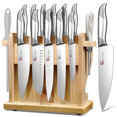 SYOKAMI 2026 Upgrade Japanese Kitchen Knife Set with Torii-Style Block