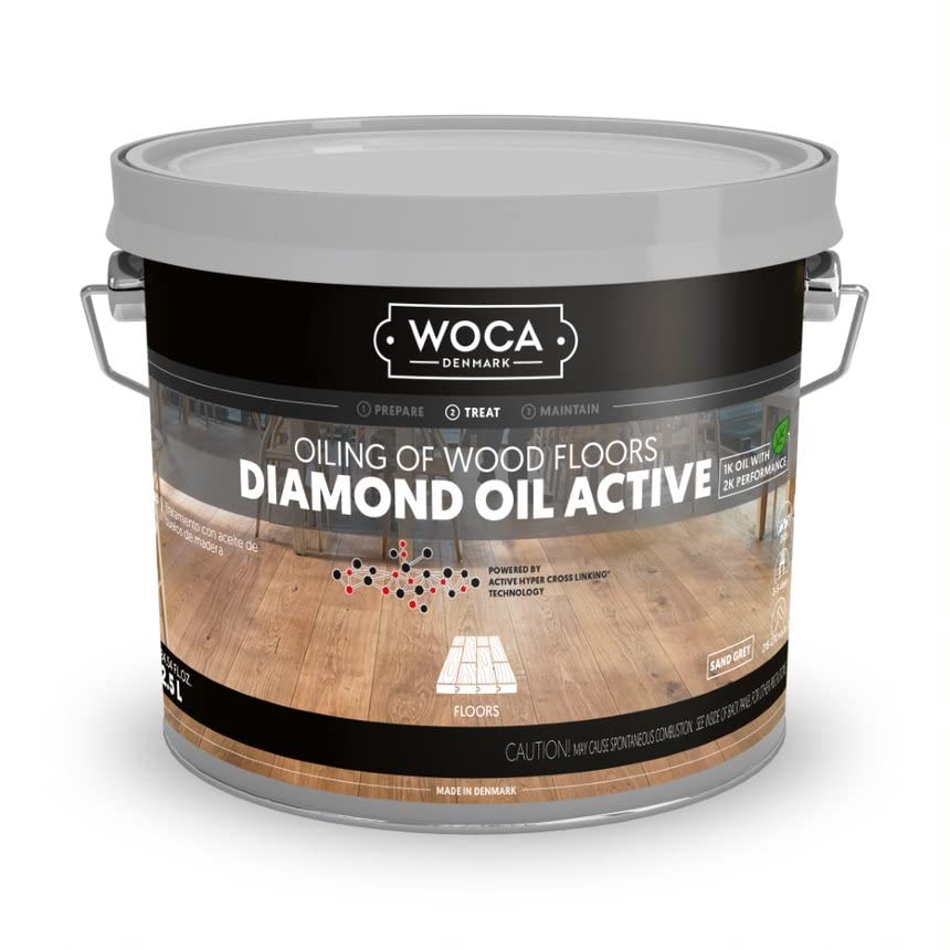 WOCA Denmark Diamond Oil Active (Sand Grey, 2.5L) – Durable, Plant-Based Wood Finish | Low VOC, Liquid-Resistant, Low Odor | Safe for All Wood Species, Including Exotic Woods | Indoor Use