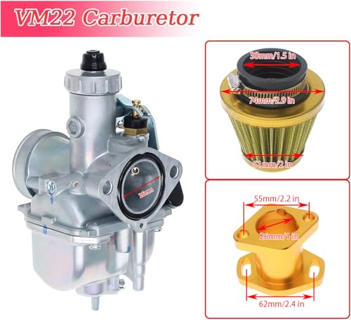 Image of 26mm VM22 Carburetor for Predator 212cc Honda GX160 GX200 196cc CT200U KT196 Moto Mini Bike and Go Kart 6.5HP Engine with 38mm Air Filter,Intake Manifold,Main Jets(Yellow)