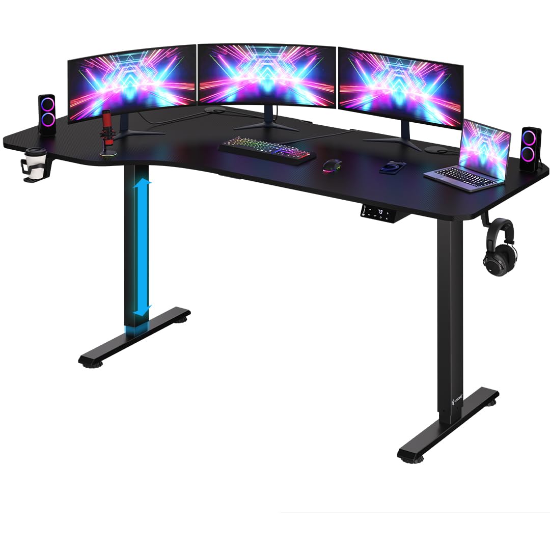 CASARIA Carbon Fibre Look L Shape Motorised Sit Stand Corner Desk 160x75cm