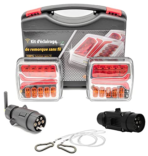 Rebadis Eclairage arrière Feux Led sans fil WiFi pour remorque, Inclus adaptateur Buscan, Fixations Magnétique, Kit plaque feu 12 Volt