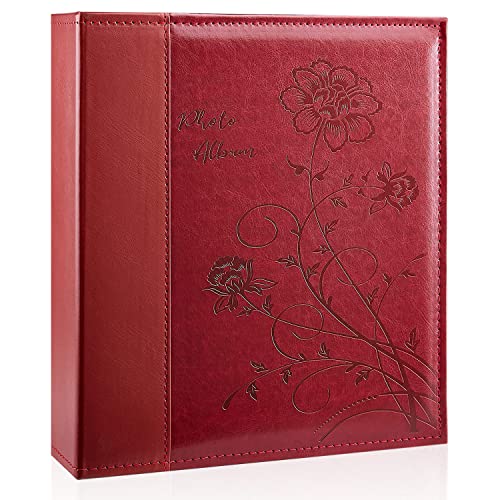 Miaikoe Photo Album 8x10 Clear Pages Pockets Leathe Cover Slip Slide in Photo Album Holds 50 Vertical 8x10 Photos Picture Book for Wedding Family (Red)