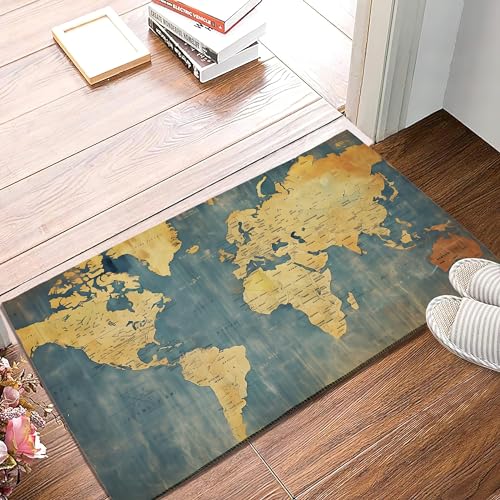 Image of SPUNKER Grunge Vintage World Map Doormat,Door Welcome Mat Vintage Rustic Yard Non Slip Seasonal Home Decoration Indoor Outdoor 17 X 30 Inch