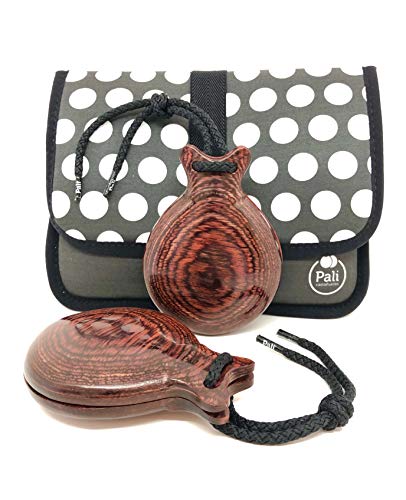 Castañuelas PALI Modelo TABLAO en Madera Roja con DOBLE CAJA. Conservatorio (Funda Negra Lunares Blancos) Cover