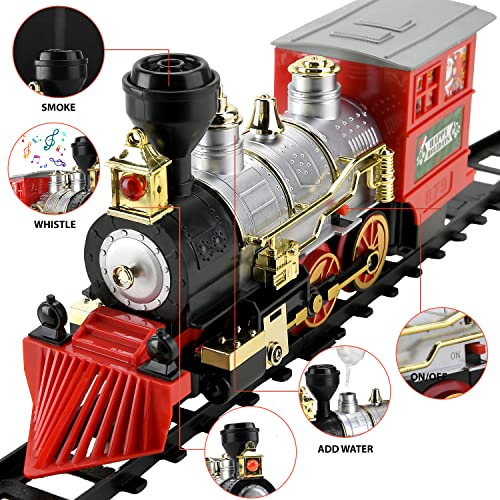 Bellochiddo Train Set W/Steam Locomotive Engine,Cargo Car＆Long Track For Toddlers 3-5,Electric Play Set Train Toys W/Smoke,Light & Sounds, For 4 5 6 7 8+ Year Old Kids,Boys & Girls #TOP3