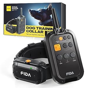 Fida Dog Shock Collar with Remote 3/4 Mile Range E Collar for Dogs Training, IPX7 Waterproof Rechargeable Dog Training Collar for Medium Large Dogs with 3 Modes: Viberation/Beep/Safe Shock(16 Levels)