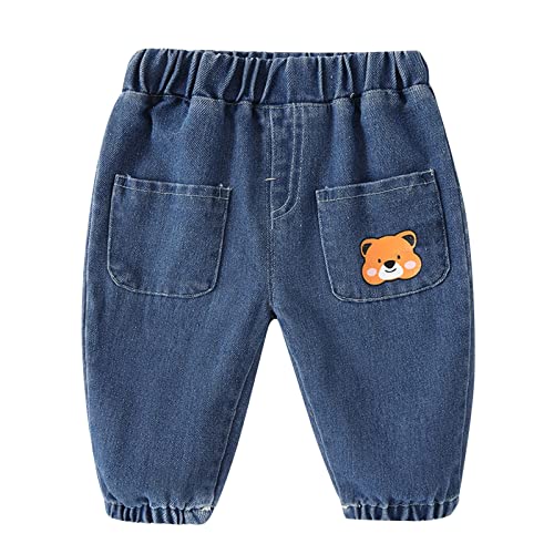 Toddler Kids Boys Girls Girls Jeans Infant Cute Cartoon Print Denim Pants with Pockets Casual Trousers 6M-4Y