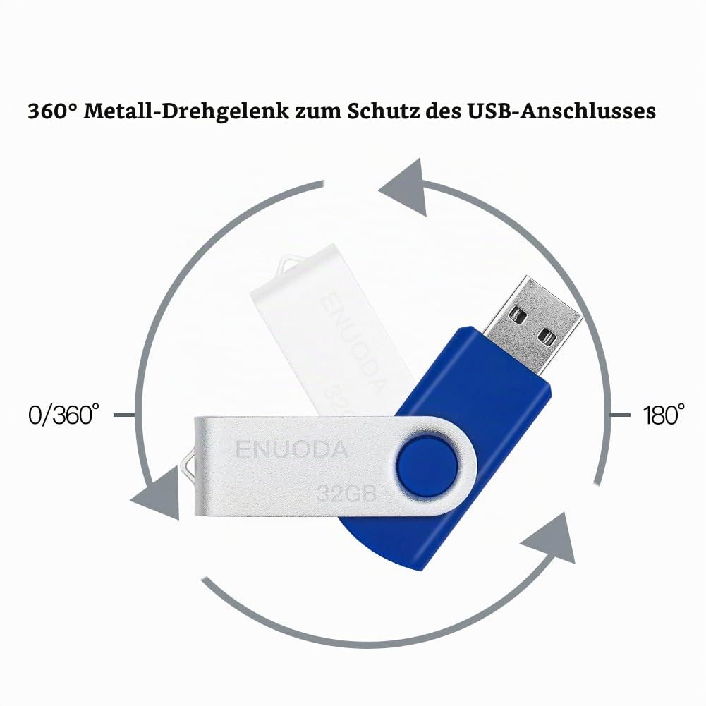 ENUODA USB Stick 32GB 10 Stück USB Speicherstick Rotate Metall Mehrfarbig High Speed USB 2.0 Flash Drive Pack (Mehrfarbig)