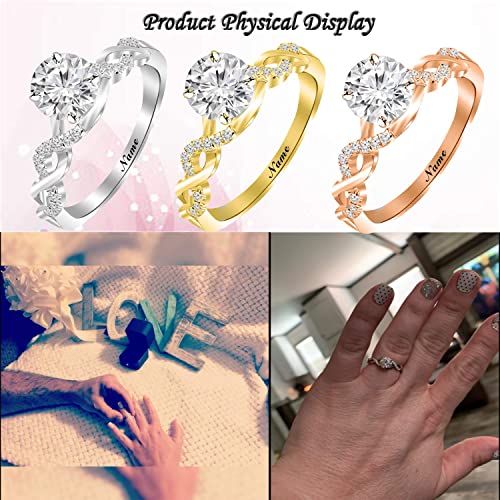 SISGEM 14K Gold Wedding Ring for Women,Split Shank Pave Set 1.3 Carat(cttw) Moissanite Engagement Ring With Engraved Name,Wedding Anniversary Size 5-113
