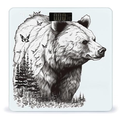 Báscula digital de baño con diseño de oso y vidrio templado miniatura 1