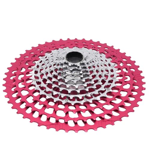Cassette de Bicicleta de Montaña 12 Velocidad Aleación de Aluminio Acero Hueco Cassette Se Adapta a la Mayoría de Las Bicicletas con 12 Velocidad Cassette (Plata roja)
