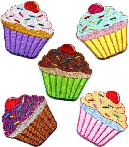 PHUTTHIPAT Lot of 5 Cupcake Retro Fairy Cake Cup Sweets Dessert Applique Iron-on Patches Handmade