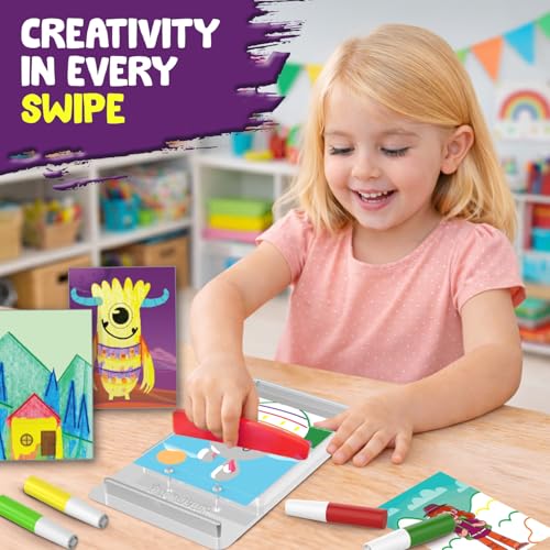Image of Smartivity Squeegee Art Painting Kit for Kids 4-8 Years - DIY Swipe & Swirl Canvas Painting Set - Make 10 Colorful Art Sheets - Creative Birthday Gift for Boys & Girls