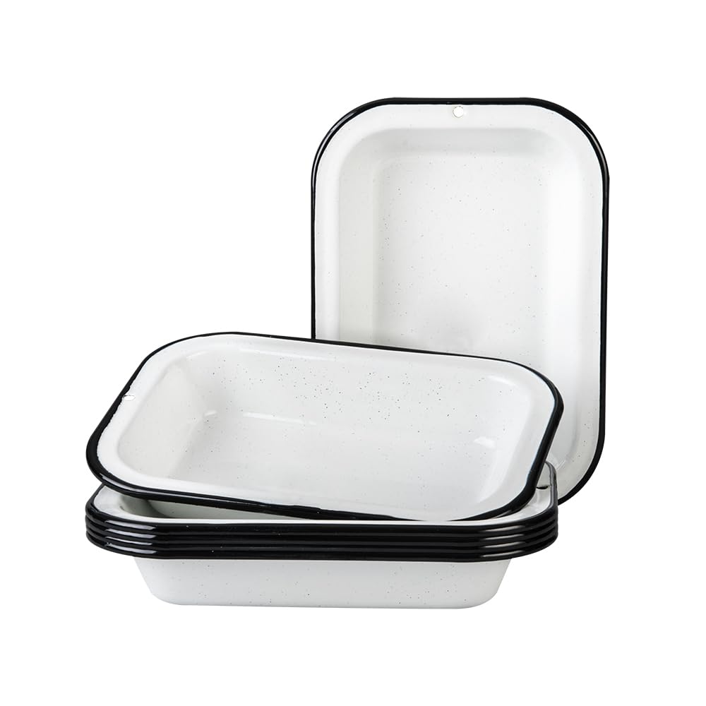 Cinsa 6 Piece Multiuse Plate Set, 1 Quart (Speckled White) - Enamelware Plates for Indoor & Outdoor. Camping Dishes, Picnic, Farmhouse Kitchen. (Speckled White)