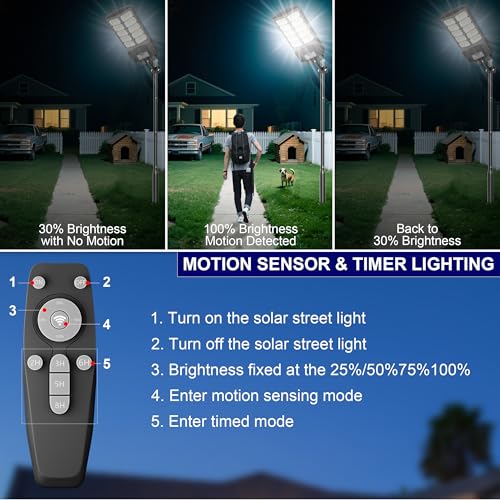 Solar Street Lights Outdoor Waterproof 6500W Solar Flood Lights Dusk to Down with Motion Sensor for Parking Lot, Outdoor Street Light Solar Powered 7000K for Yard Patio and Walkway - Image 4