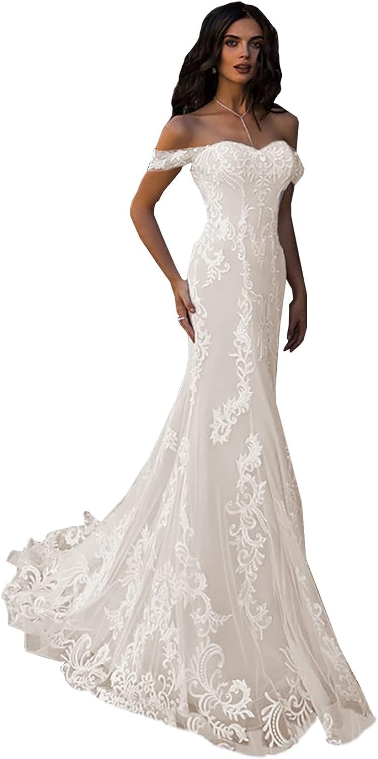 Fuomomo Elegant Mermaid Wedding Dresses for Bride with Long Train Luxury Backless Lace Appliques Bridal Gowns