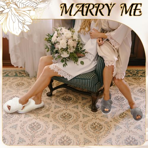 Image of JenPen 7 Pairs Bridesmaids Slippers Women's Cross Band Fuzzy Bachelorette Party Slippers for Wedding Bridal Party