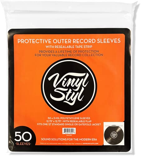 Vinyl Styl® 12 Inch Outer Record Sleeves - Resealable Flap - 50 Count (Clear)