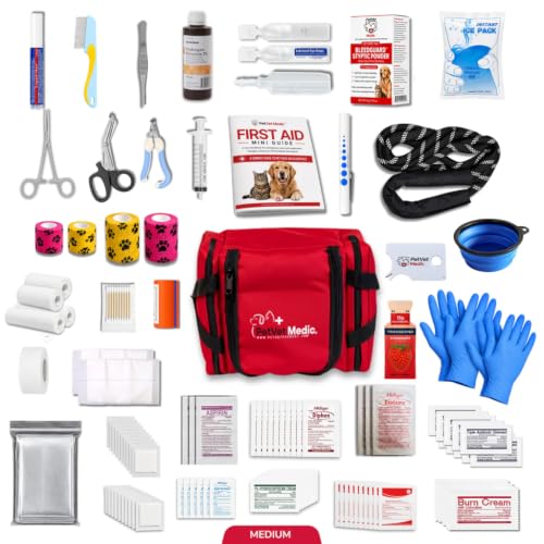 PetVet Medic Cat & Dog First Aid Kit - Dog Emergency Kit, Health Supplies & Wound Care -with Thermometer, Bandages for Wounds - Essentials, Travel Bag (Medium)