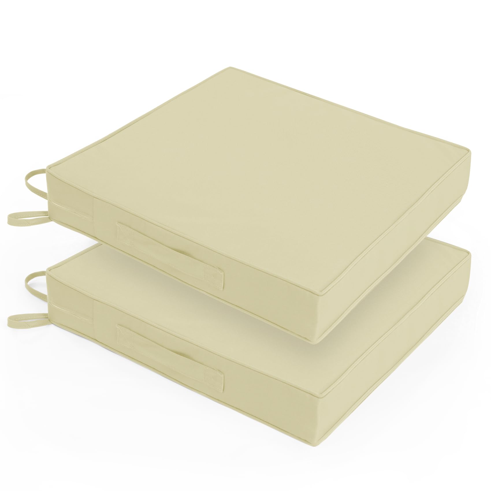 ROFIELTY Patio Furniture Cushions 19x19x3 Inch Waterproof Patio Chair Cushions Fade and Stain Resistant Outdoor Seat Cushions with Handle and Ties Set of 2 (Cream, 19x19)
