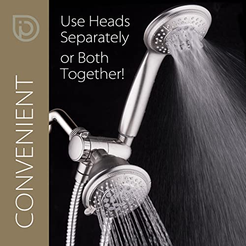 Hydroluxe 1733 Handheld Showerhead & Rain Shower Combo. High Pressure 24 Function 4" Face Dual 2 In 1 Shower Head System With Stainless Steel Hose, Patented 3-Way Water Diverter In Nickel Finish #TOP5