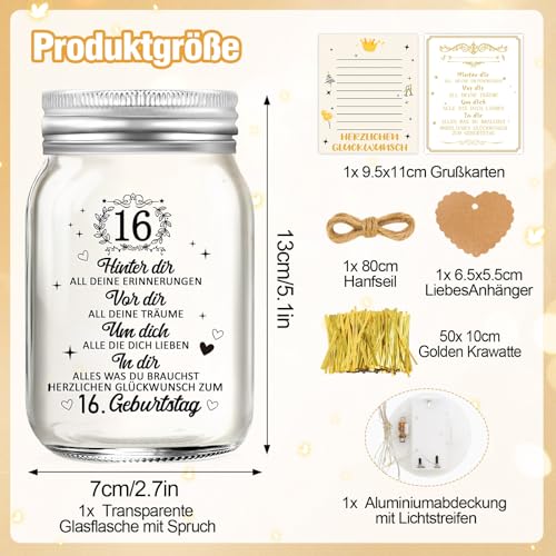 Shining She 16 Geburtstag Mädchen Junge, LED Flaschenlicht Geldgeschenke Geburtstag 16, Geldgeschenke Verpackung Geburtstag,16.Geburtstagsgeschenk Leuchtflasche Geschenkideen Flaschenlicht mit Spruch