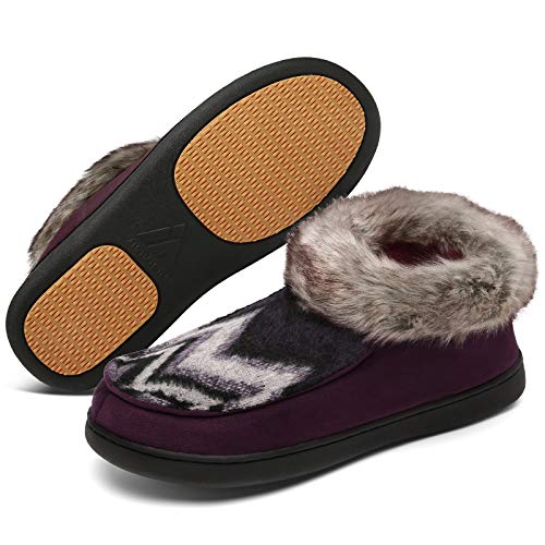 Women Winter Home Shoes Soft Rubber Sole House Slippers Cozy Memory Foam Warm Plush Pantuflas Purple US 7 Size