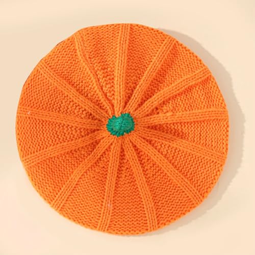 Fall Winter Parent-child Knitted Hat Cute Playful Halloween Orange Pumpkin Knitted Hats Warm Beret Dome Brimless Cap3