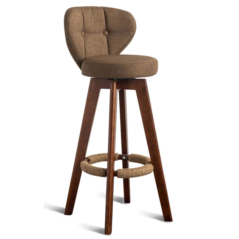 RILOOPBar Stool/Modern Counter Height Barstools with Back, Swivel Bar Stools Chair Fabric High Stool with round Upholstered Seat and Wood Legs Footrest, Living Roomniture Dining Chairs/Brown/63Cm / 2