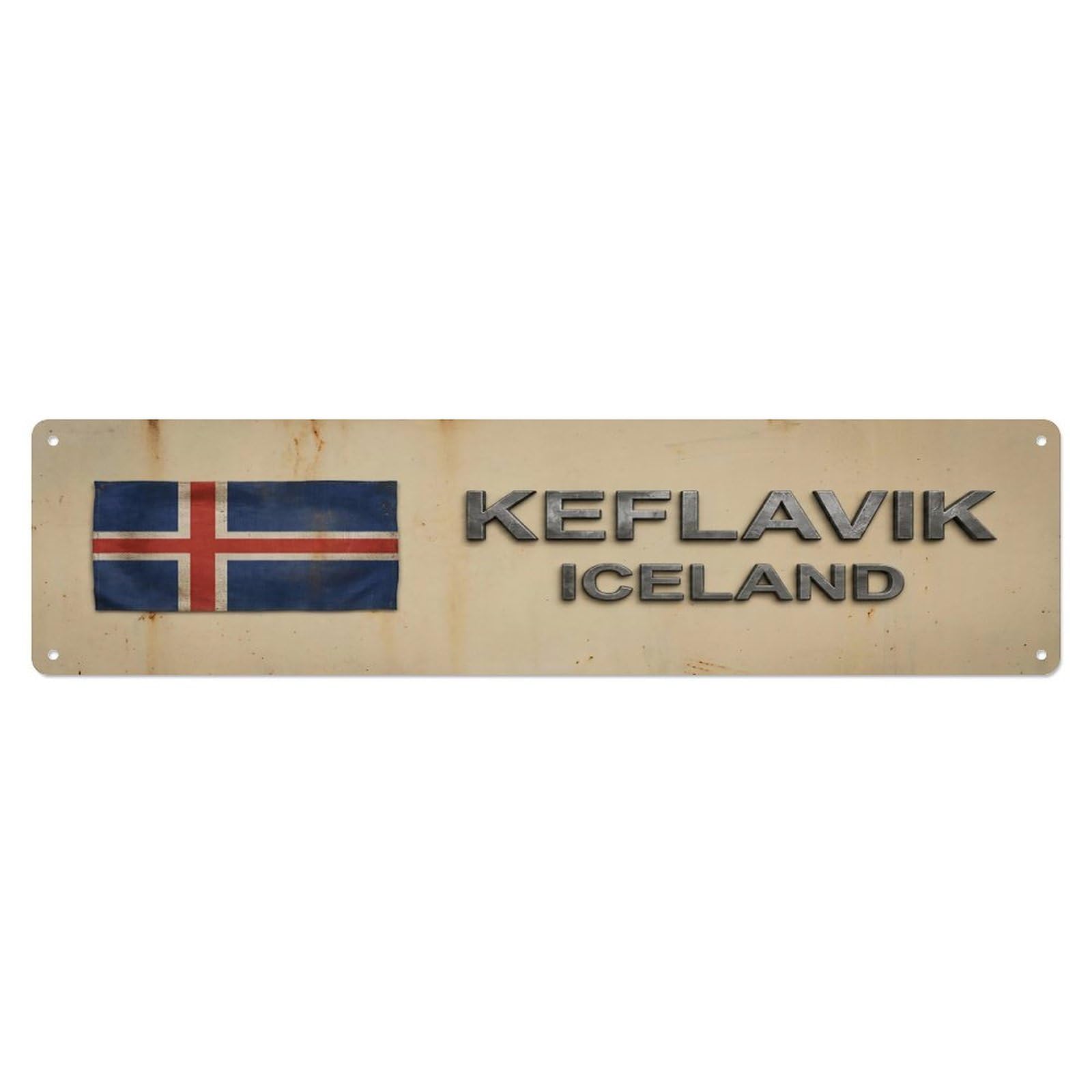 Vintage Keflavik Iceland Flag Decor Rustic Travel Metal Tin Sign