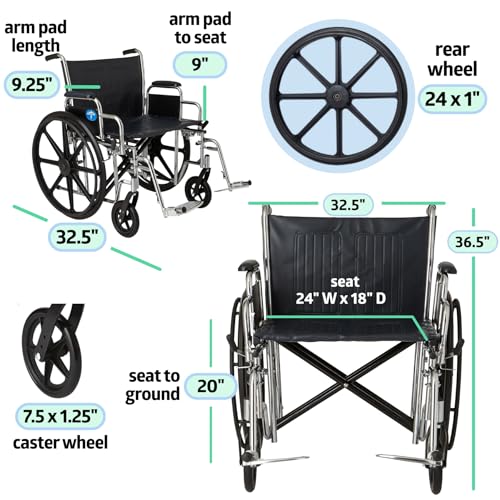 Medline Excel Extra-Wide Bariatric Wheelchair For Adults and Seniors with 24" Wide Seat, Supports up to 500 lbs