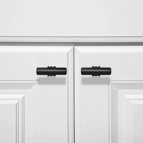 Miniatura 5 de Paquete de 10 tiradores en T de color negro mate, pomos de cajón de tocador de un solo agujero, pomos largos para armarios de cocina y baño, manijas
