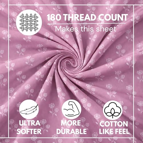 Image of King Size Bedsheet Cotton for Double Bed | Flat - 90x100 Inch, Floral, Soft & Breathable, Fade & Shrink Resistant, 2 Pillow Covers | Blush Petal Breeze, Mauve Pink