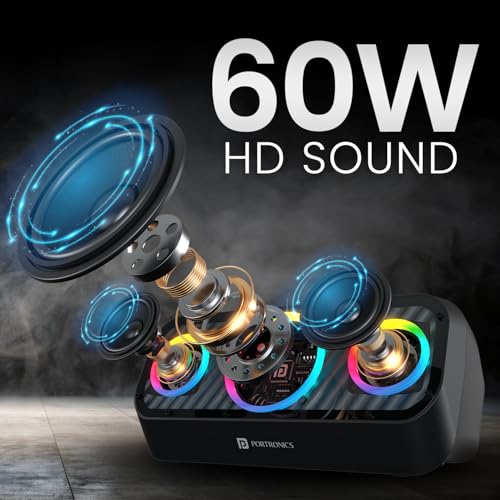 Portronics Microblast 60W HD Sound Portable Party Speaker With Bass Boost Technology, Upto 5 Hours Playtime, 2.1 Channel, RGB LED Lights, Bluetooth 5.3V, AUX In,USB Drive,SD Card, Type C Fast Charging 3 51z9lk51B9L