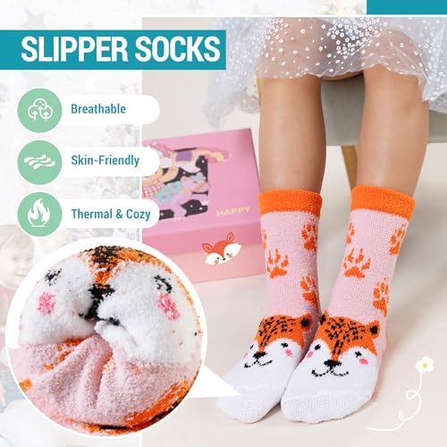 Kids Fuzzy Slipper Socks with Grips Children Boys Girls Toddlers Non Slip Warm Winter Cozy Fluffy Thermal Cute Socks 6 Pairs2