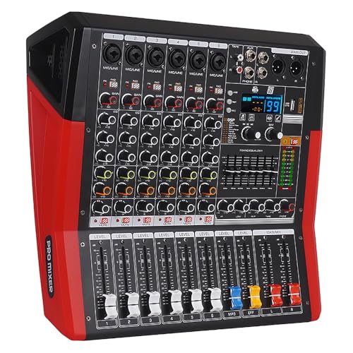 Yamnweo TF600 6-Channel Professional Mixer with Bluetooth Sound Bar with Power Amplifier 2 * 450W Power Output Powered Mixer 7-Stage Equalizer 99 DSP Effects Recording Input USB Drive for Speakers