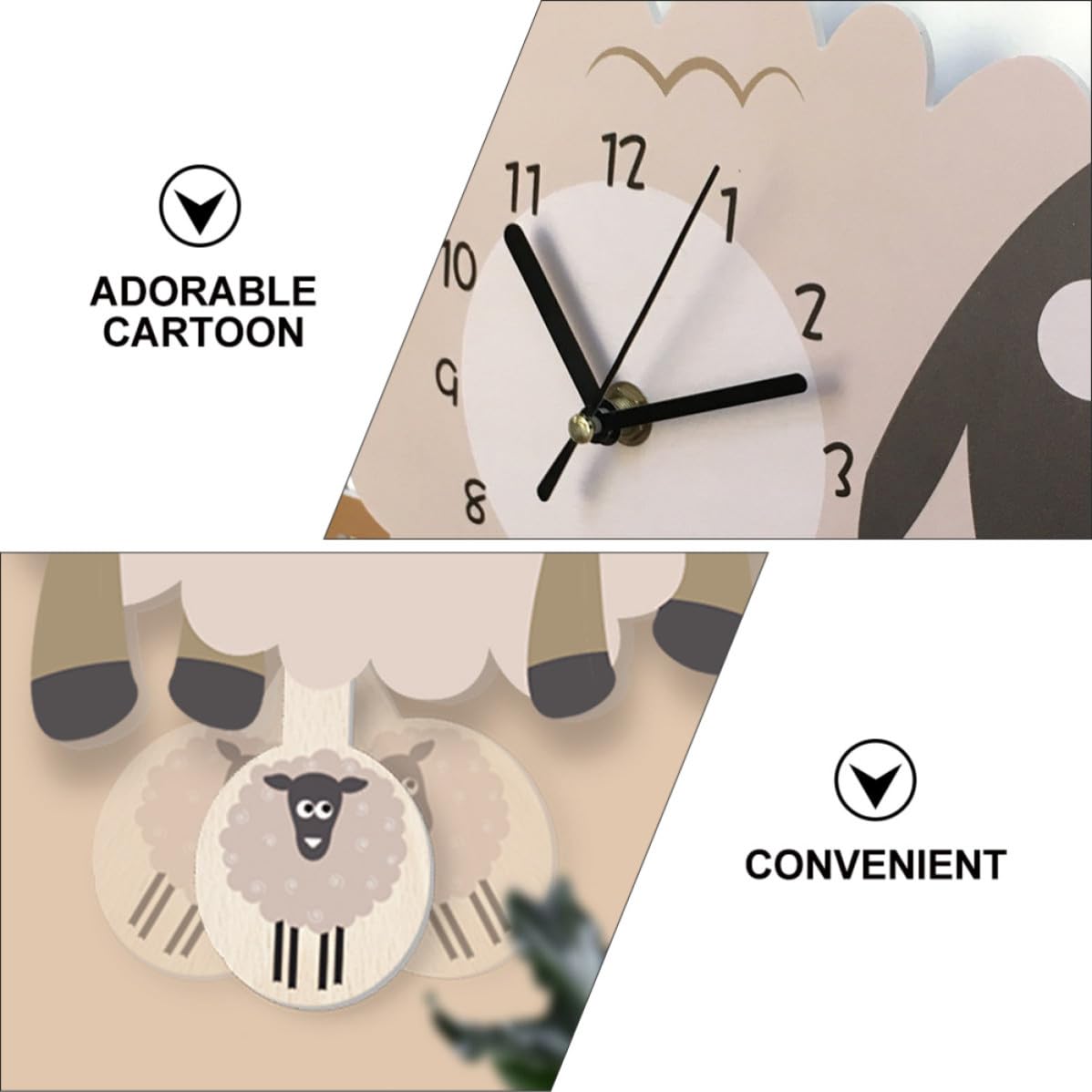 Reloj de Pared de Dibujos Animados Forma de Oveja, Silencioso y Montable en Pared, Hecho de PVC, Diseño Creativo Adecuado para Oficina o Sala de Estar