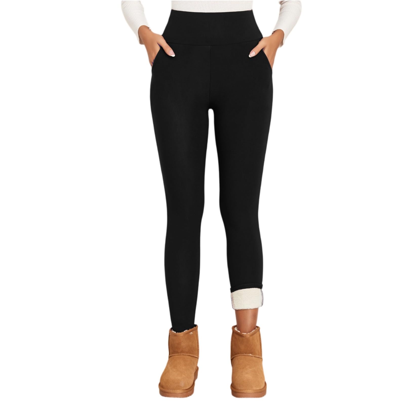 Fleece Lined Leggings Women No Front Seam Leggings for Women Tummy Control Fleeced Tights Fleece-Lined Yoga Trousers