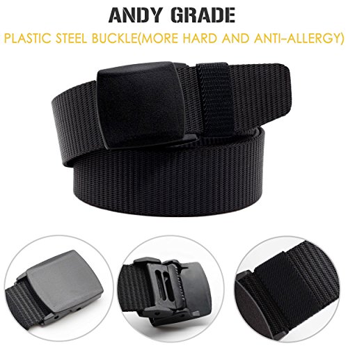 Nylon Tactical Military Men Belt Webbing Canvas Web Belts with Plastic Buckle No Metal Nickel Free, 2 Pack3