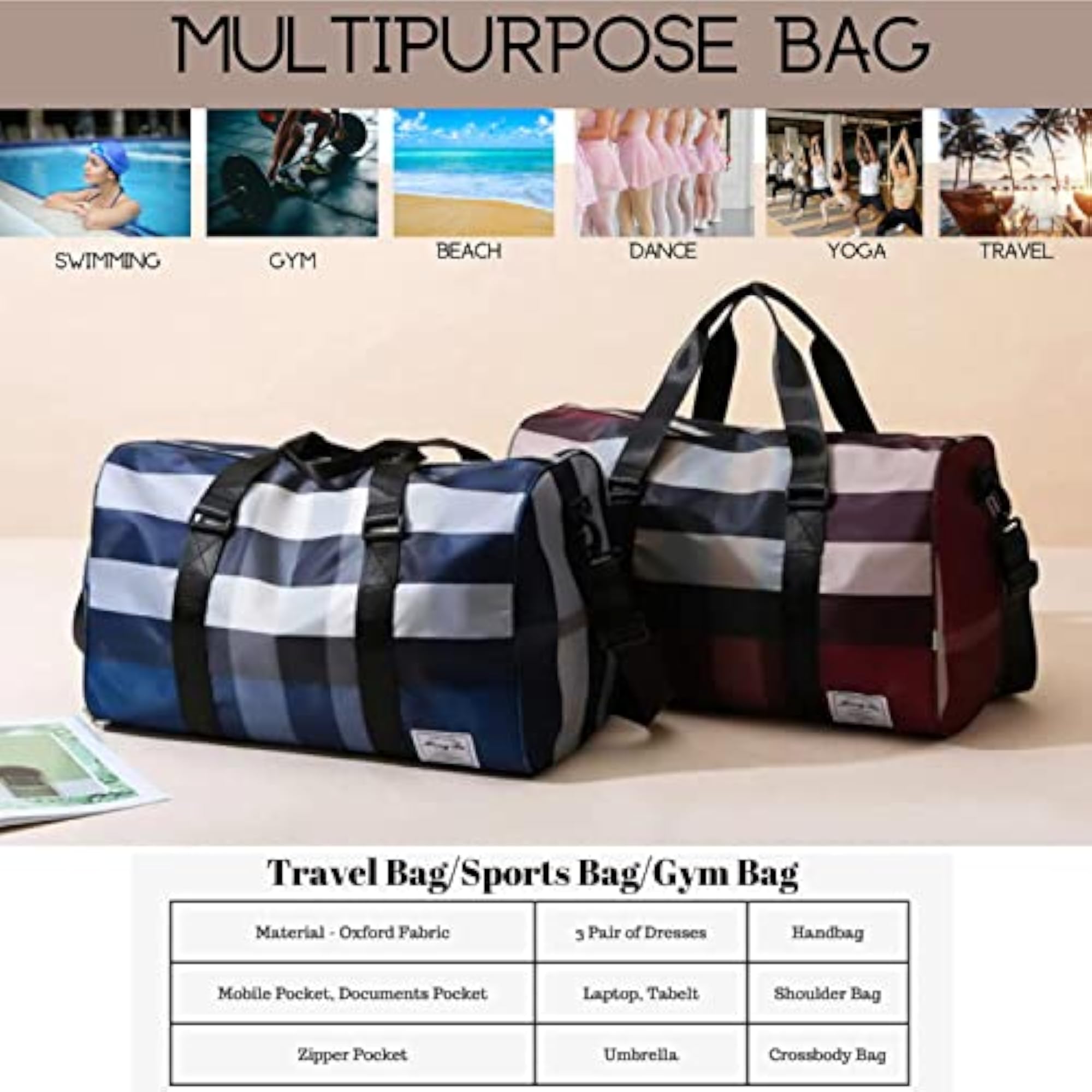 Nylon Duffle Bag with Shoe Compartment