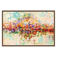 SIGNWIN Framed Canvas Wall Art Bright neon Color Buildings Block with Reflection Places Cityscape Oil Painting Abstract Modern Panoramic Colorful for Living Room, Bedroom, Office - 16