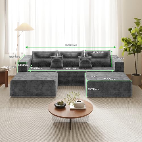 Image of 110 inch Modern Fabric Boneless Couch with Deep Seat, Sectional Couches for Living Room, Upholstered Cloud Sofa with 2 Ottoman, No Assembly Required (U Shaped Sofa)