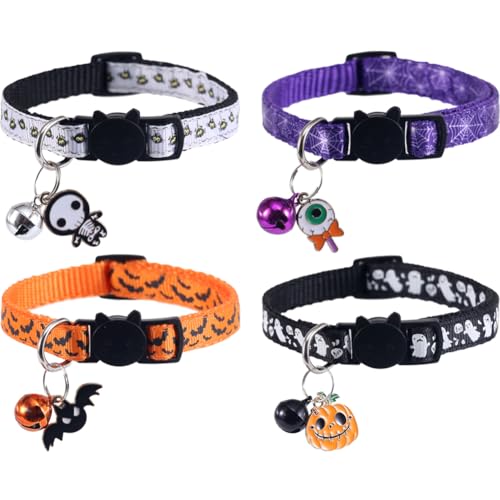 4 Pack Halloween Cat Collar with Bell Breakaway Adjustable for Kitty Adjustable Safety