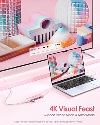 6-in-1 Hub USB C con Cavo Lungo 1M, HDMI 4K, 4 USB 3.0, PD 60W Ricarica di Tipo C, Adattatore per 2025-2016 MacBook Pro, Nuovo Mac Air, iPhone 17 Plus Pro Max, Surface (C35-1M, Oro Rosa) - Hub USB - Immagine 4