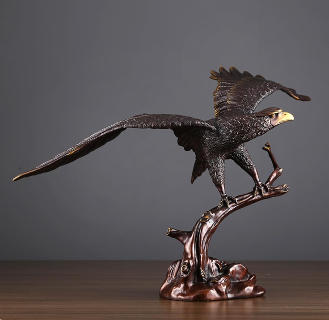 Aottsd 25.6-Black Brass Winged Eagle Statue Desktop Home Office Study Decor 65Cm